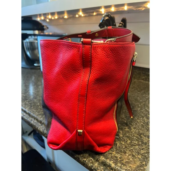 MICHAEL KORS Brooklyn Large Logo and Pebbled Leather Tote Bag Red/Brown - Picture 5 of 11